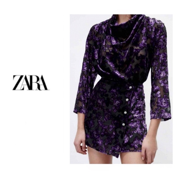 Zara Sz S Velvet Trim Dress Blogger Favourite - Picture 1 of 17